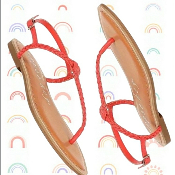 Boho Braided Leather Thong 9.5 Flat Orange Sandals - Picture 1 of 7